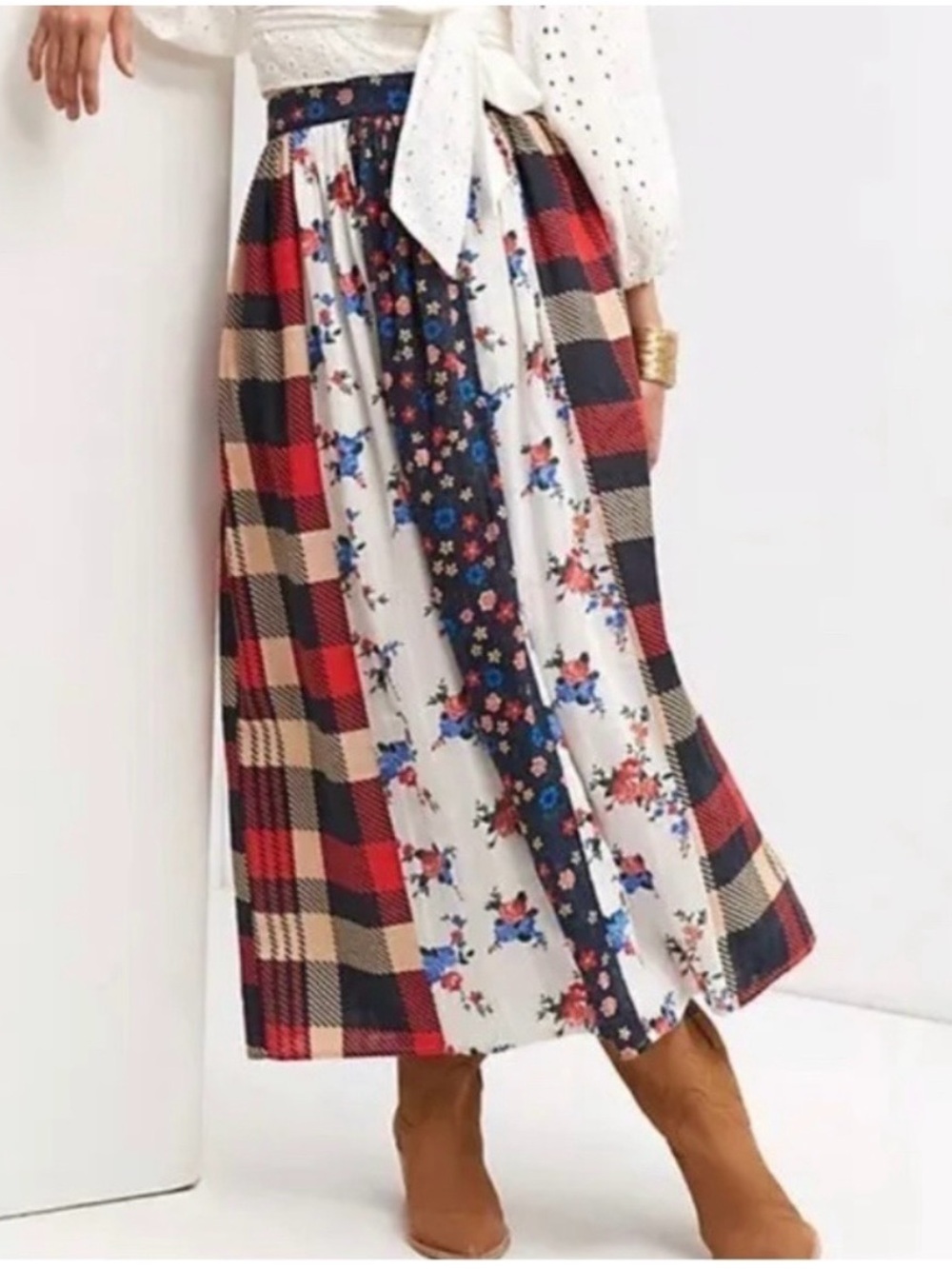 NWT Anthropologie LetMeBe Boho Patchwork panel Maxi Skirt. - Picture 2 of 13
